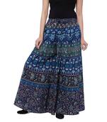 Blue  Cotton Long Printed Palazzo