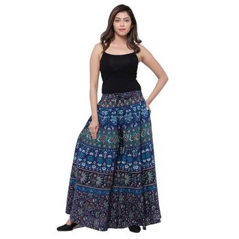 Blue  Cotton Long Printed Palazzo 3