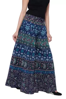 Blue  Cotton Long Printed Palazzo