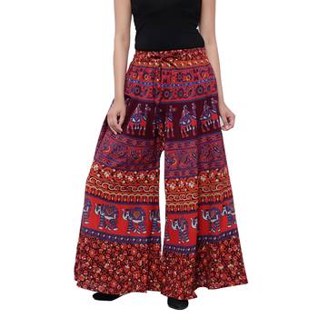 Red  Cotton Long Printed Palazzo 1