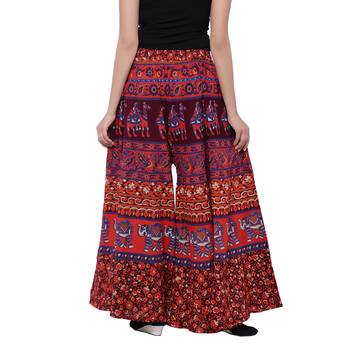 Red  Cotton Long Printed Palazzo 2