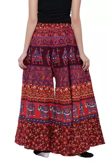 Red  Cotton Long Printed Palazzo