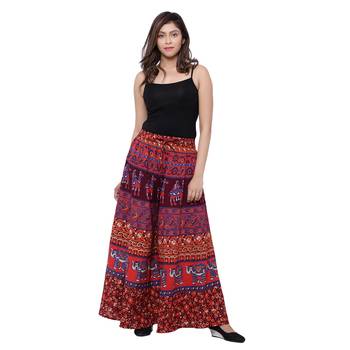 Red  Cotton Long Printed Palazzo 3