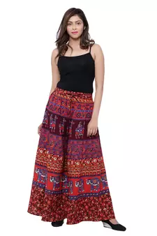 Red  Cotton Long Printed Palazzo