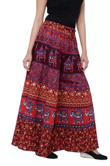 Red  Cotton Long Printed Palazzo