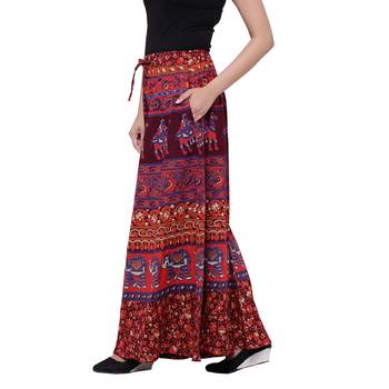 Red  Cotton Long Printed Palazzo 5