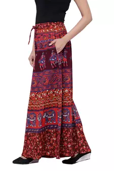 Red  Cotton Long Printed Palazzo