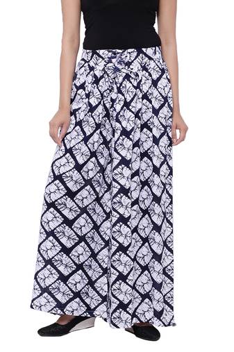 Blue  Cotton Long Printed Palazzo