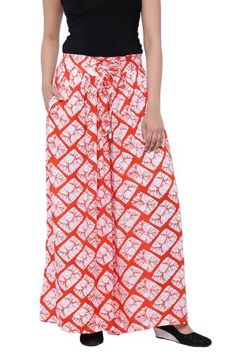 Orange  Cotton Long Printed Palazzo