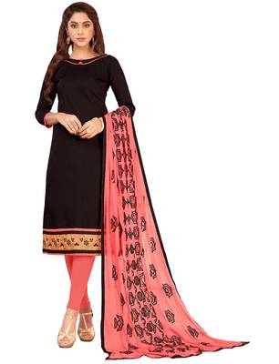 Black Embroidered Cotton Salwar With Dupatta 1