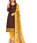 Brown Embroidered Cotton Salwar With Dupatta