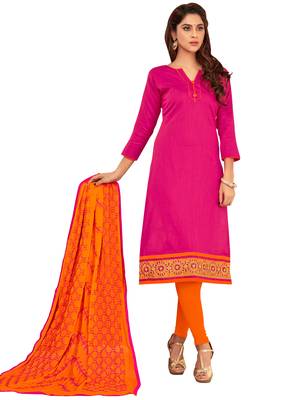 Pink Embroidered Cotton Salwar With Dupatta 1