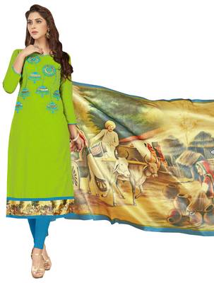 Green Embroidered Cotton Salwar With Dupatta 1
