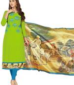 Green Embroidered Cotton Salwar With Dupatta
