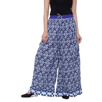 Blue  Cotton Long Printed Palazzo 1