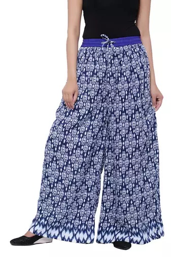 Blue  Cotton Long Printed Palazzo