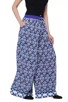 Blue  Cotton Long Printed Palazzo