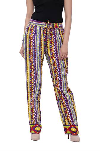 Purple  Cotton Long Printed Palazzo