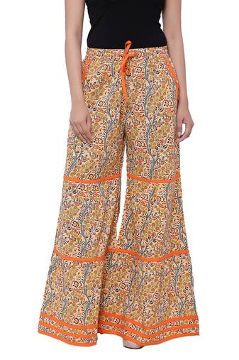 Orange  Cotton Long Printed Palazzo