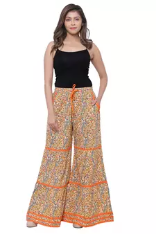 Orange  Cotton Long Printed Palazzo