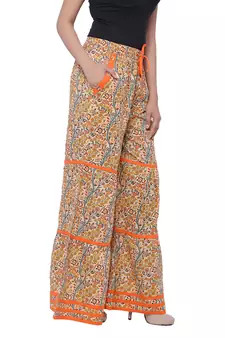 Orange  Cotton Long Printed Palazzo