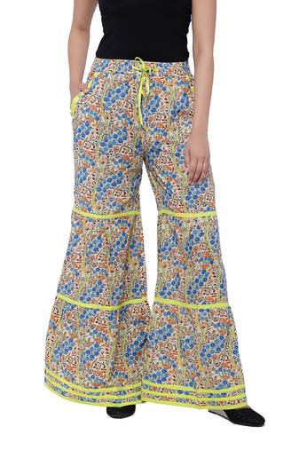 Green  Cotton Long Printed Palazzo