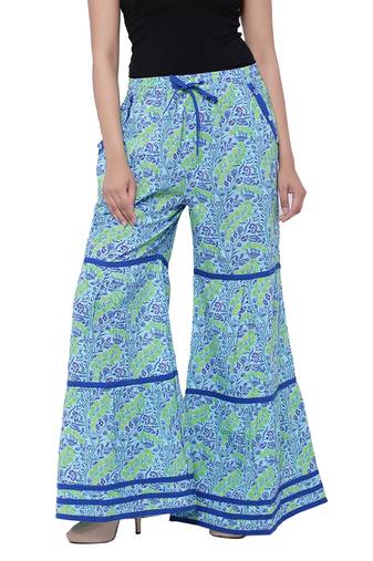 Blue  Cotton Long Printed Palazzo
