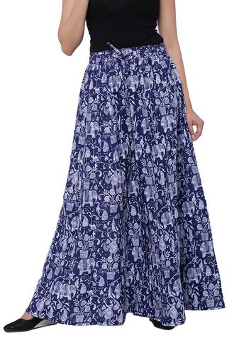 Blue  Cotton Long Printed Palazzo