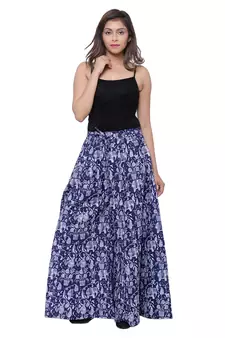 Blue  Cotton Long Printed Palazzo