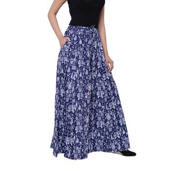 Blue  Cotton Long Printed Palazzo 5