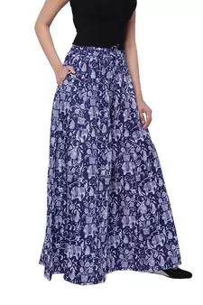 Blue  Cotton Long Printed Palazzo