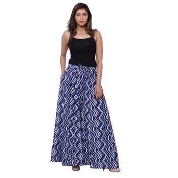Blue  Cotton Long Printed Palazzo 3