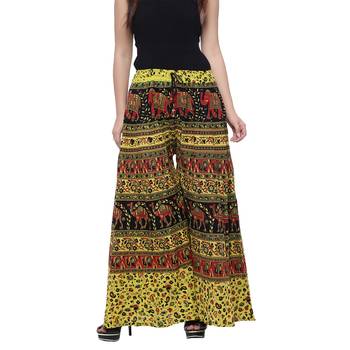 Green  Cotton Long Printed Palazzo 1