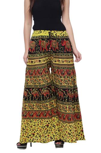 Green  Cotton Long Printed Palazzo