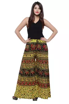 Green  Cotton Long Printed Palazzo