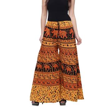 Yellow  Cotton Long Printed Palazzo 1