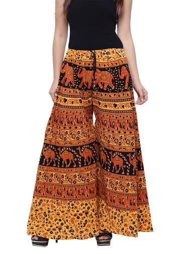 Yellow  Cotton Long Printed Palazzo