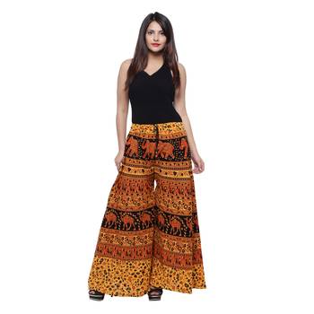 Yellow  Cotton Long Printed Palazzo 3
