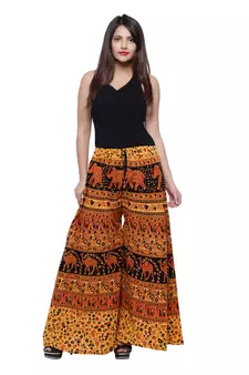 Yellow  Cotton Long Printed Palazzo