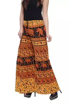 Yellow  Cotton Long Printed Palazzo