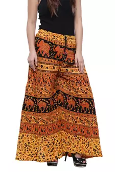 Yellow  Cotton Long Printed Palazzo