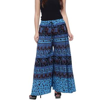 Blue  Cotton Long Printed Palazzo 1