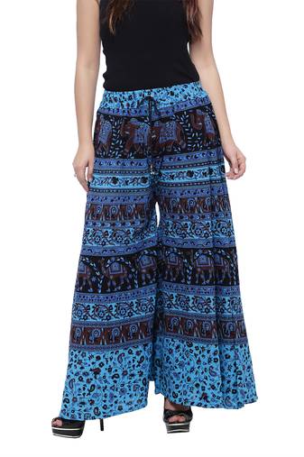 Blue  Cotton Long Printed Palazzo