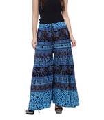 Blue  Cotton Long Printed Palazzo