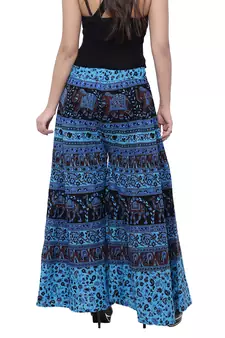 Blue  Cotton Long Printed Palazzo