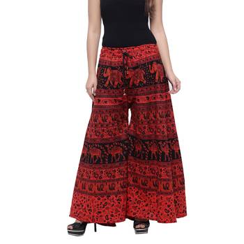 Red  Cotton Long Printed Palazzo 1