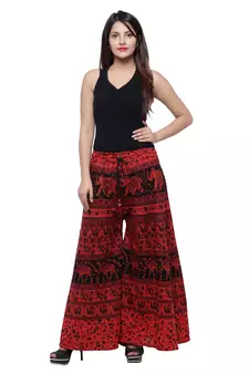 Red  Cotton Long Printed Palazzo