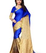 Blue woven cotton saree with blouse