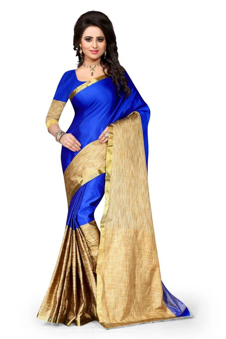 Blue woven cotton saree with blouse