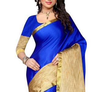 Blue woven cotton saree with blouse 2